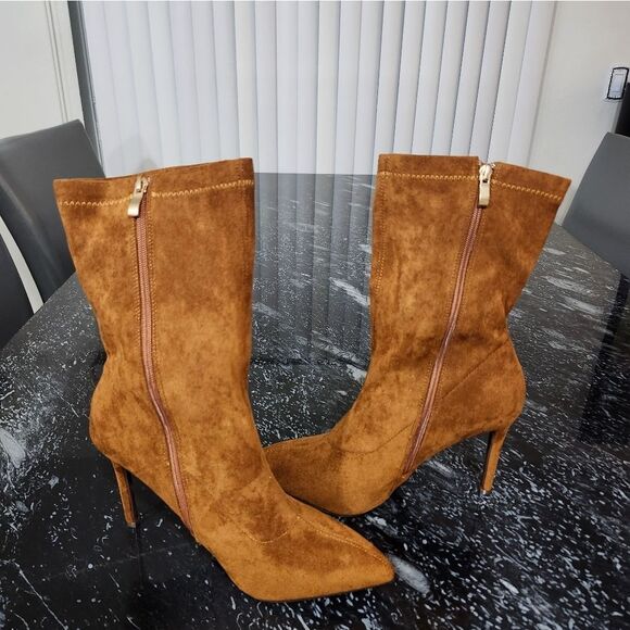 BRAND NEW SHOE LAND FAUX SUEDE ZIP SIDE SOCK BOOTS G1 - Picture 12 of 16